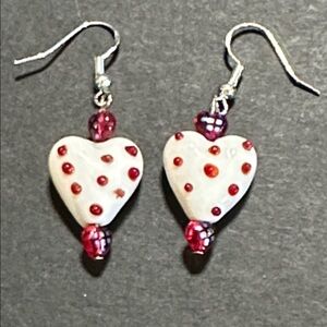 54.  Glass Heart Shape Lamp Work Earrings